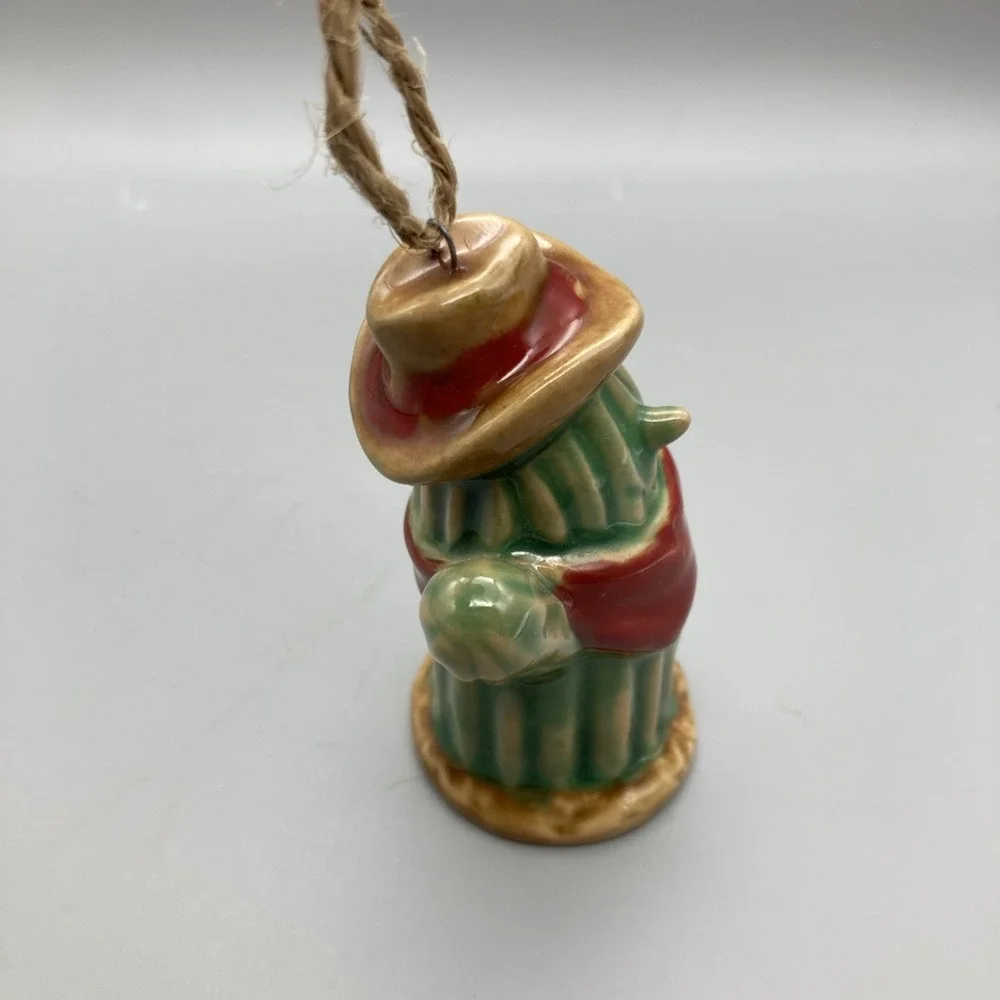 Set Of 2 Cowboy Saguaro Cactus Ceramic Ornaments Bandana Hat Western Fun